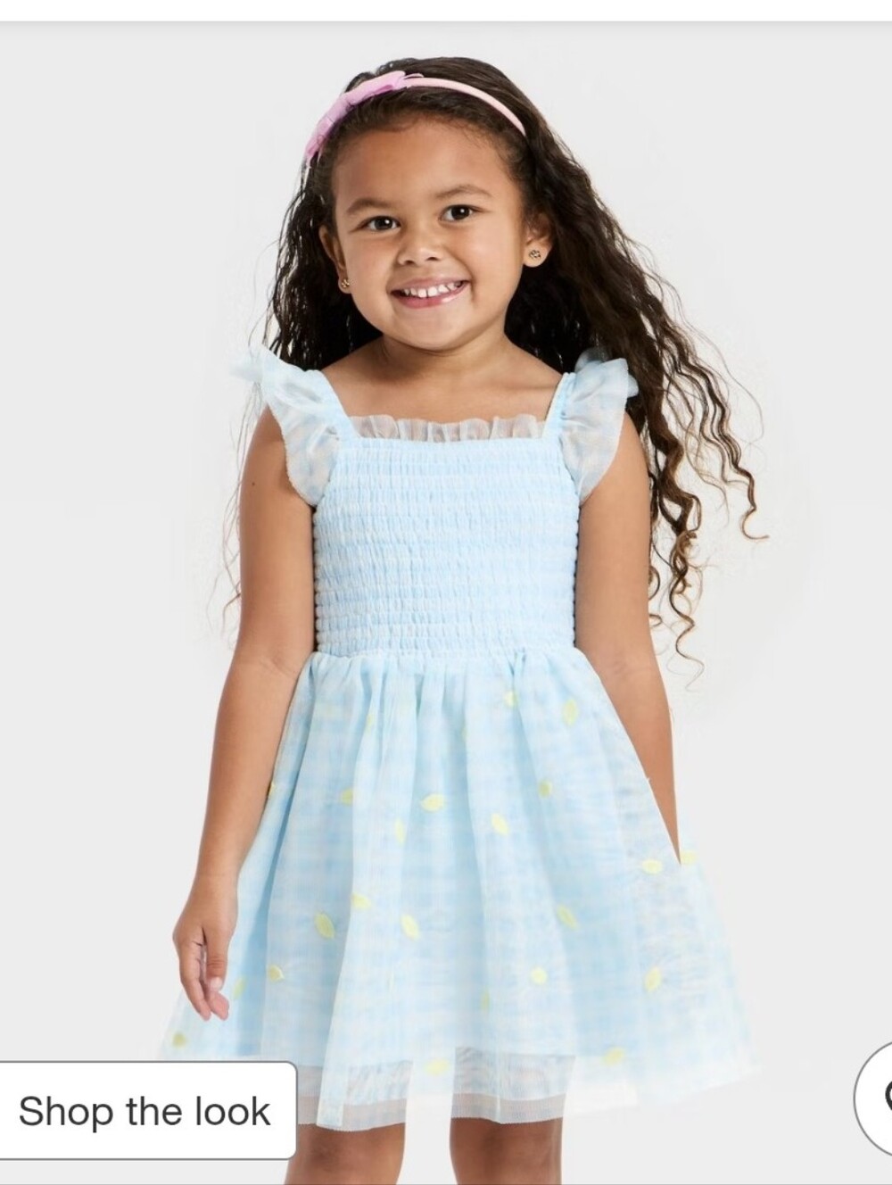 Cat & Jack Light Blue Smocked Tulle Dress with Yellow Dot Print